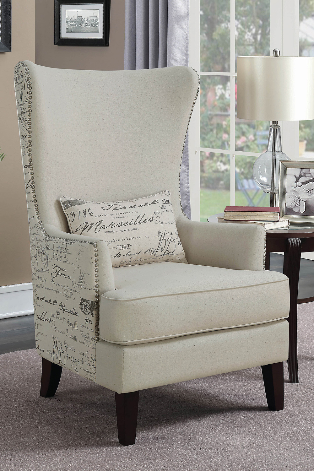 Coaster™ Curved Arm High Back Accent Chair - Cream