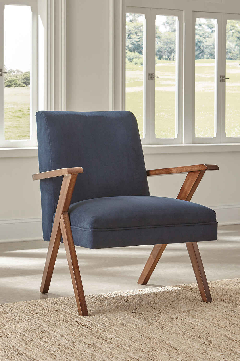 Coaster™ Monrovia Wooden Arms Accent Chair - Dark Blue/Walnut