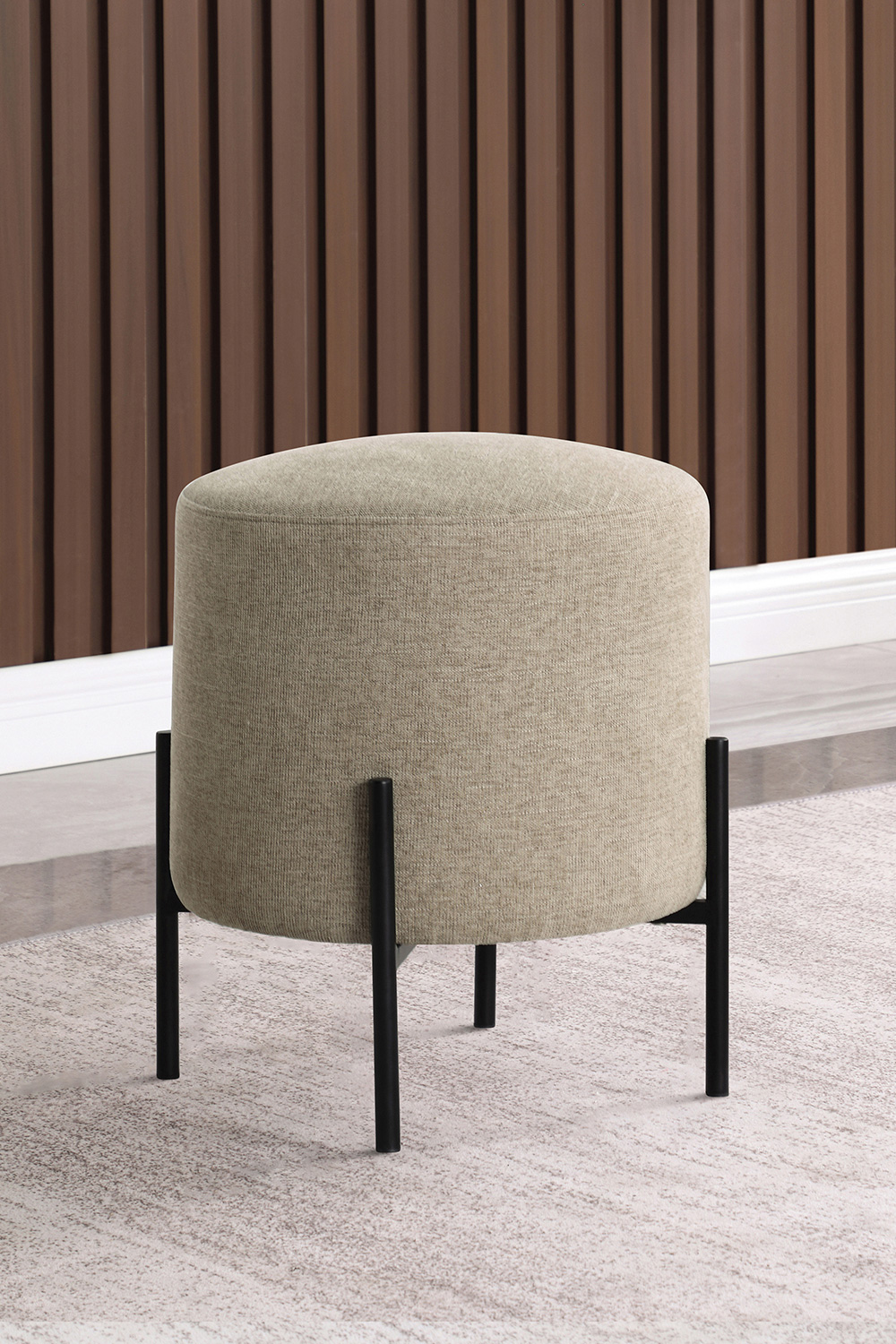 Coaster™ Round Upholstered Ottoman with Metal Legs - Latte