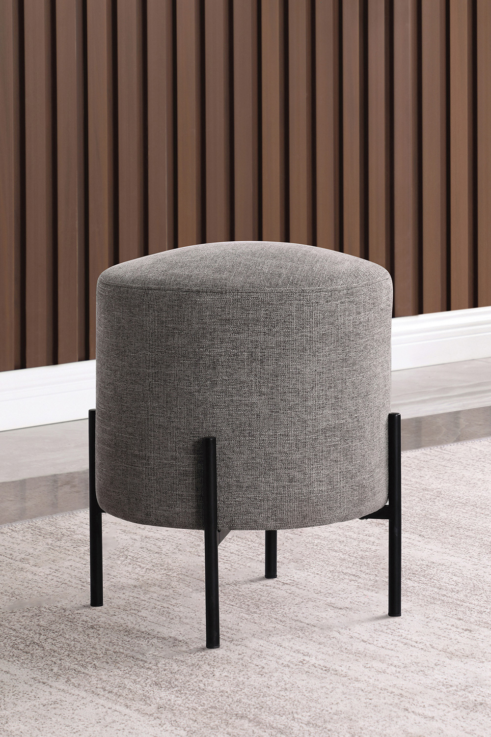 Coaster™ Round Upholstered Ottoman with Metal Legs - Gray