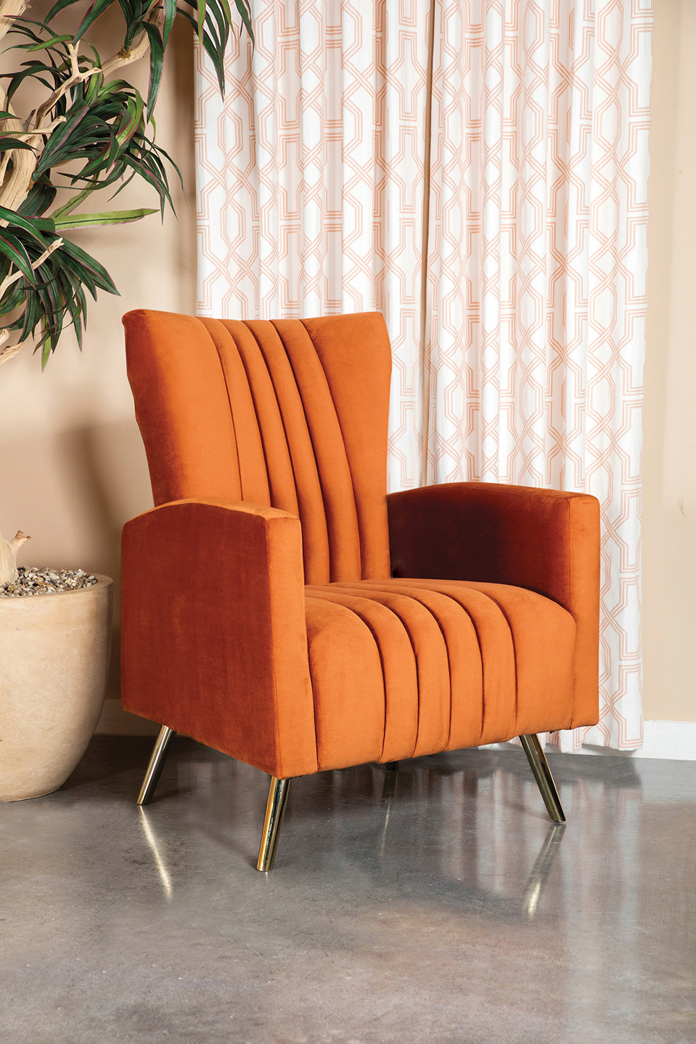 Coaster™ Channeled Tufted Upholstered Accent Chair - Rust