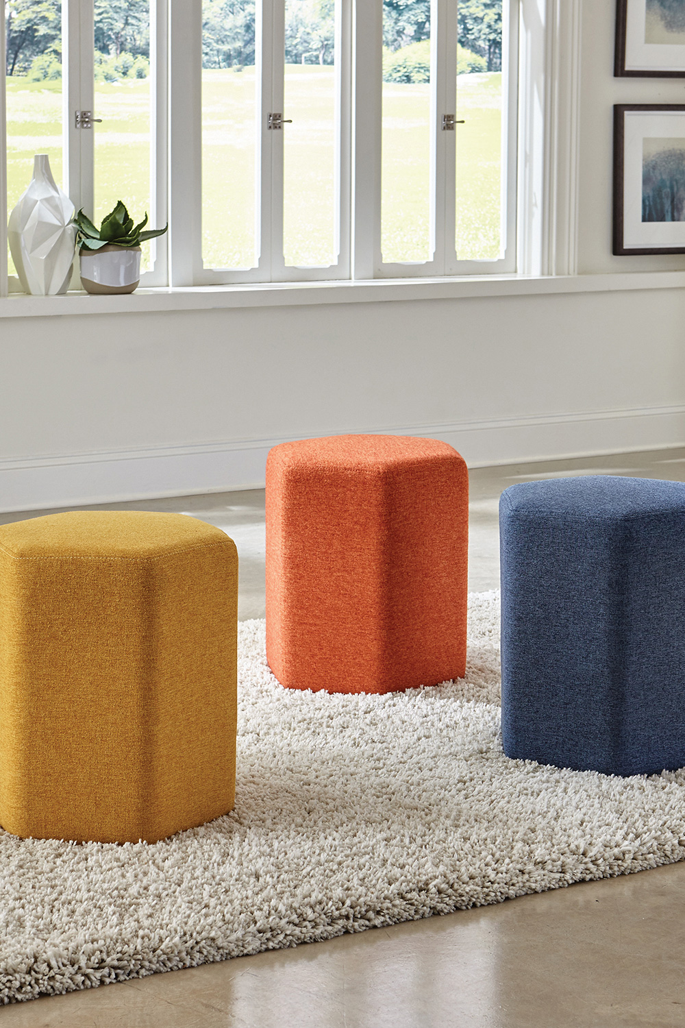 Coaster Hexagonal Upholstered Stool - Yellow