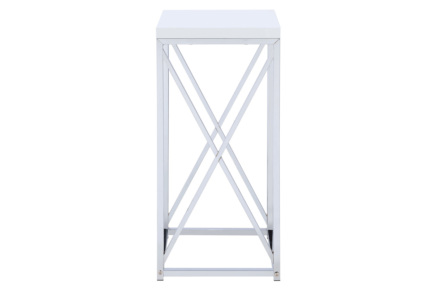 Coaster - Accent Table With X-Cross in Glossy White/Chrome