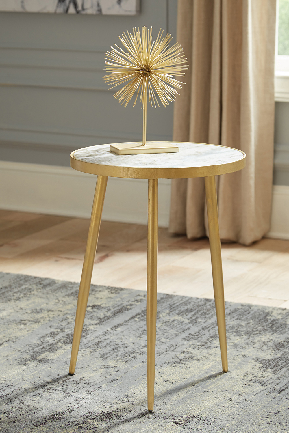 Coaster - Round Accent Table in White/Gold