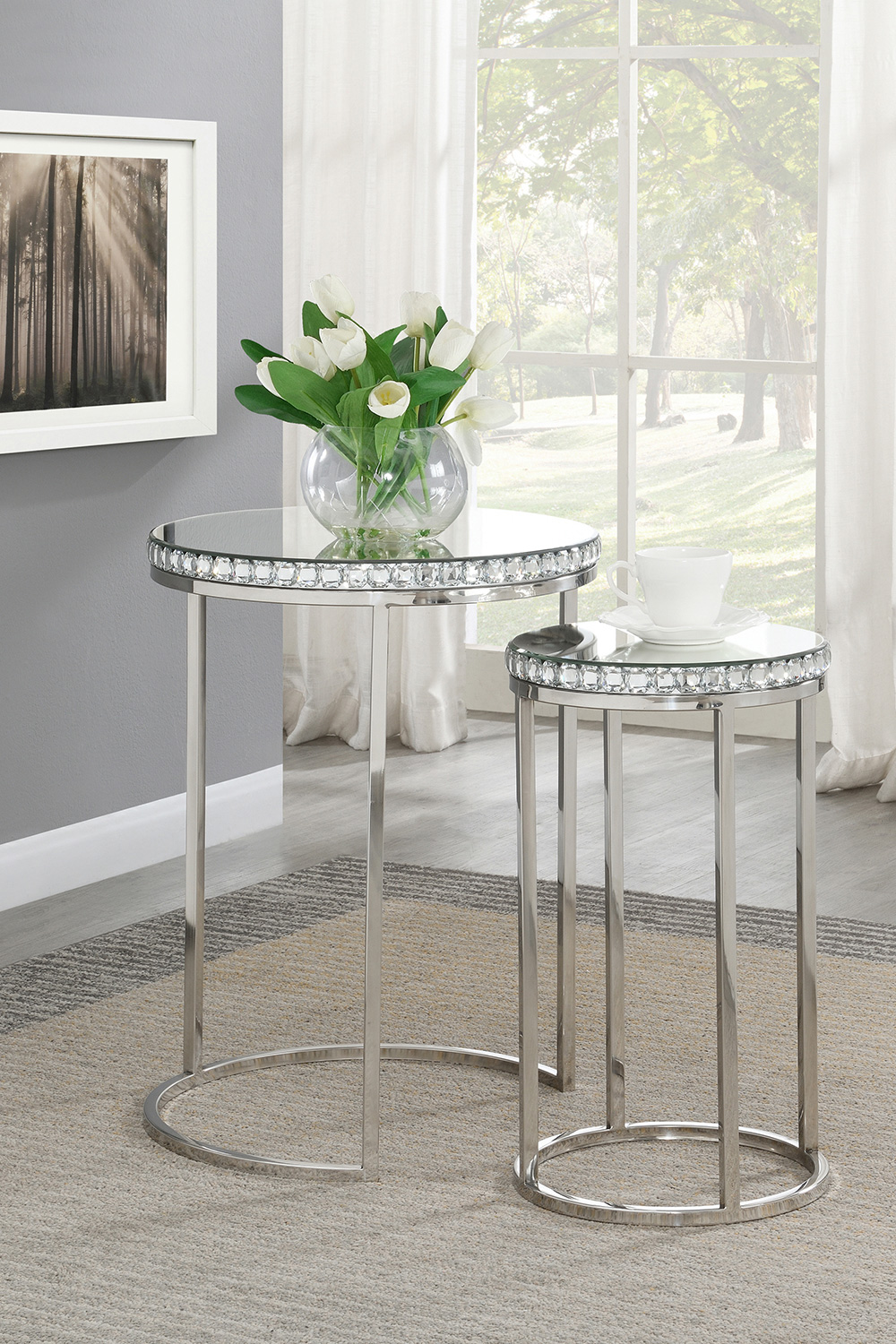 Coaster - Bleker 2-Piece Round Nesting Table in Silver