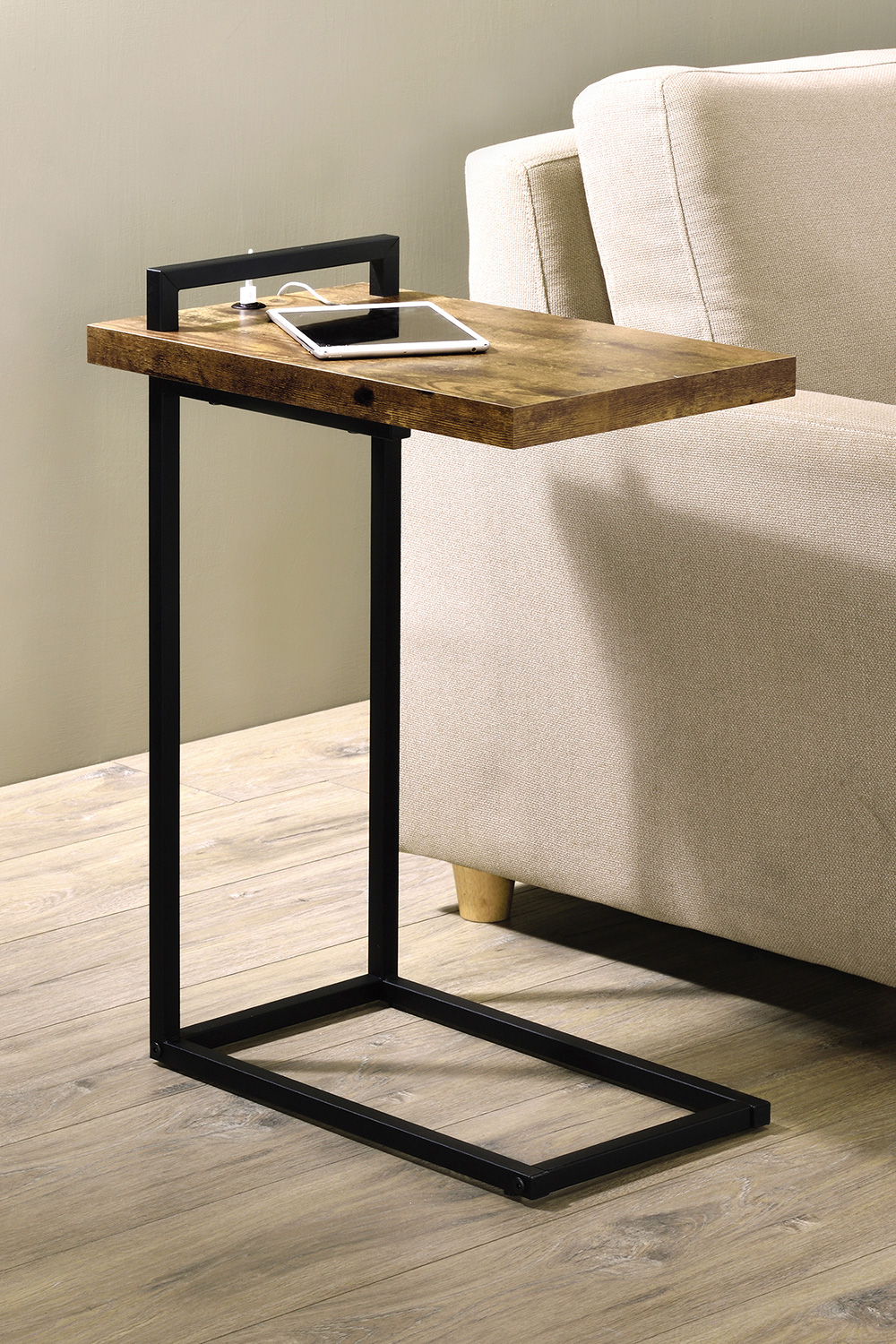 Coaster™ C-Shaped Accent Table with Usb Charging Port - Antique Nutmeg/Black