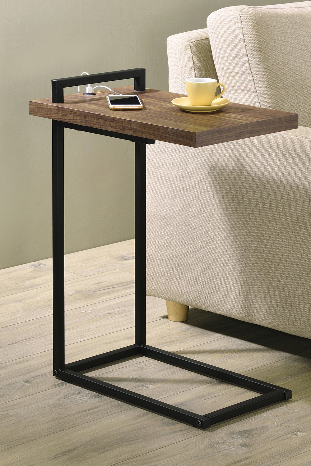 Coaster™ C-Shaped Accent Table with Usb Charging Port - Aged Walnut/Black