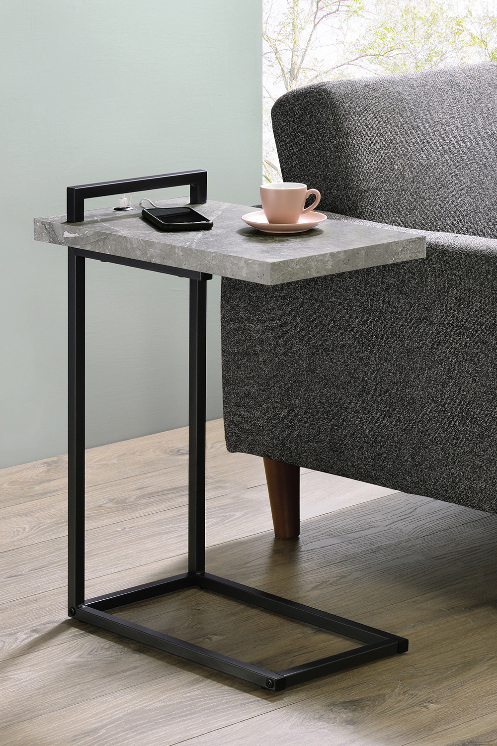 Coaster C-Shaped Accent Table - Cement/Gunmetal