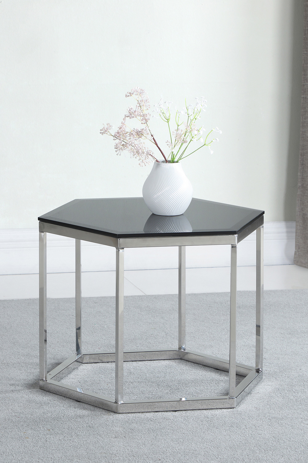 Coaster Hexagon Glass Top Accent Table - Black/Silver