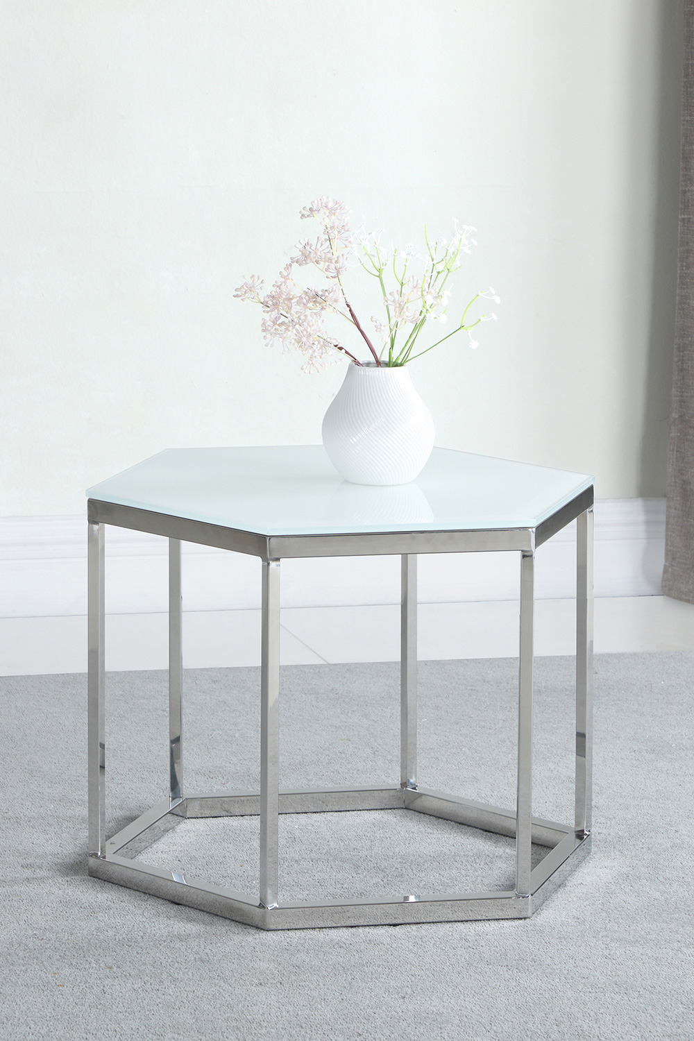 Coaster Hexagon Glass Top Accent Table - White/Silver