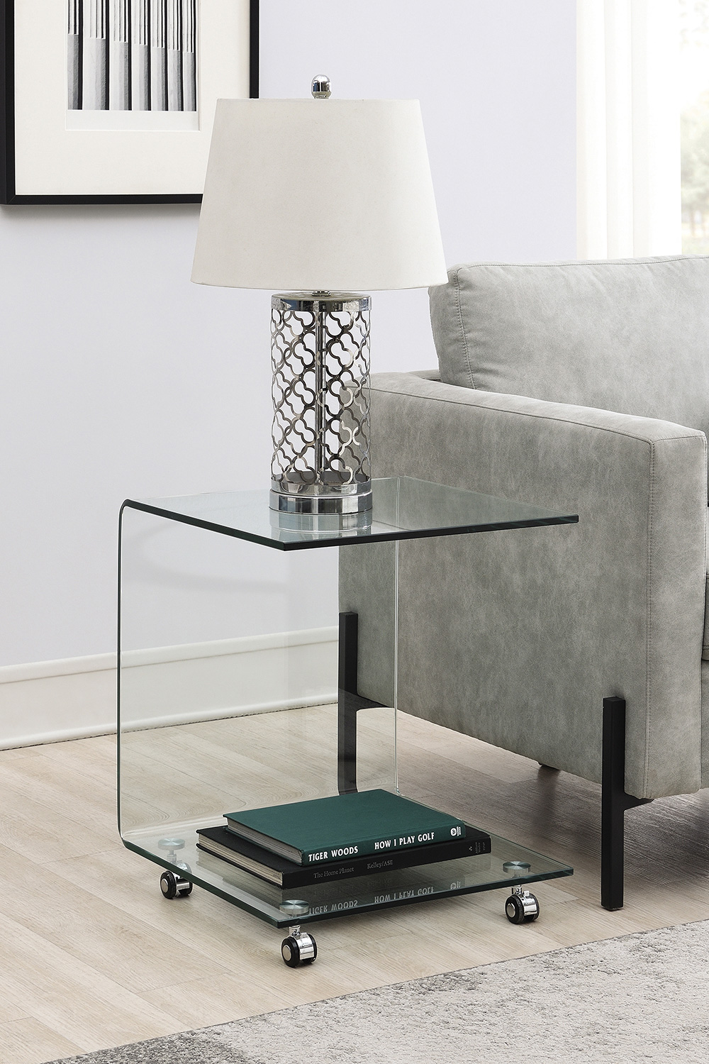 Coaster - C-Shaped Accent Table With Casters in Clear