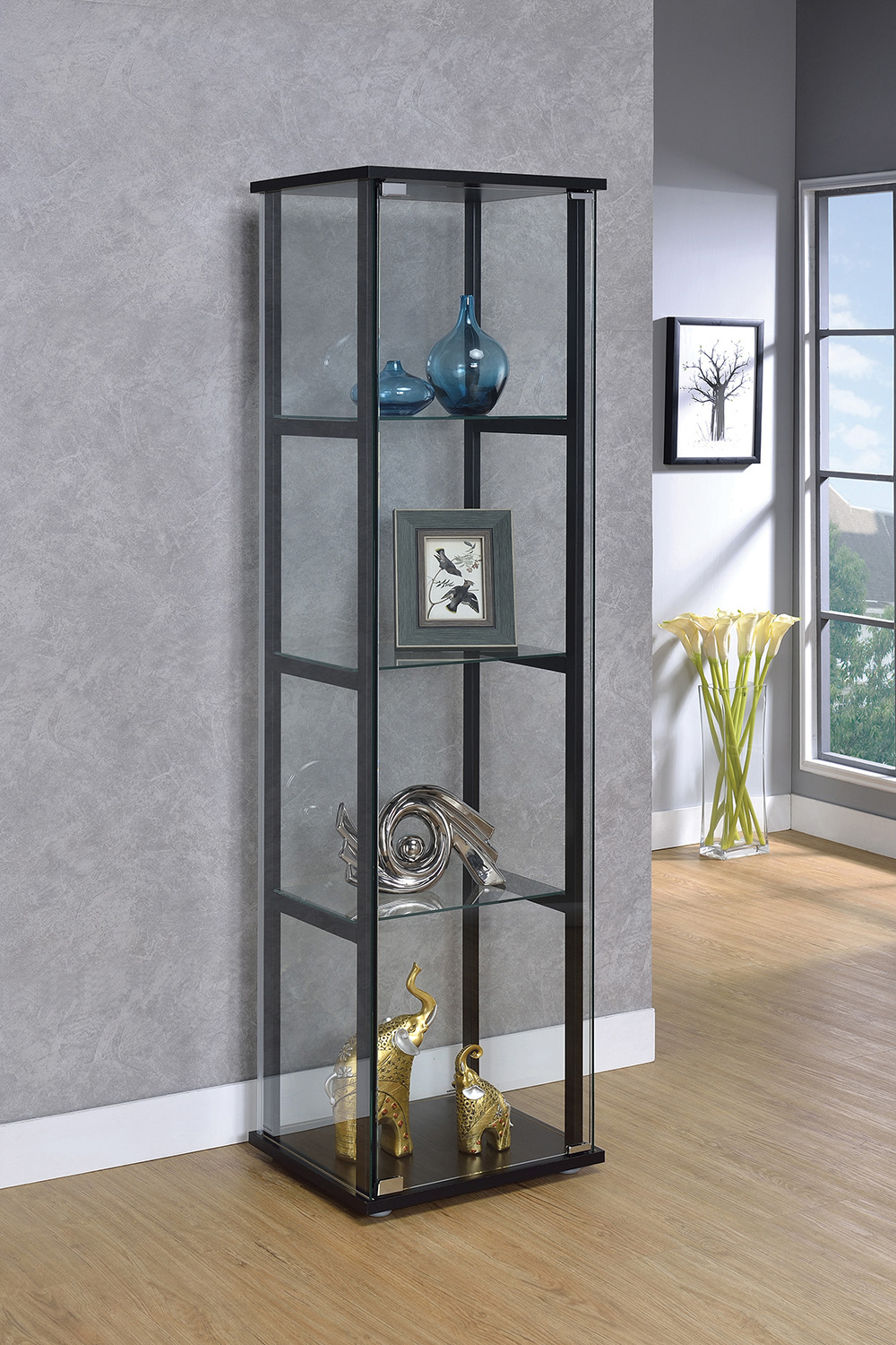 Coaster - 4-Shelf Glass Curio Cabinet in Black/Clear