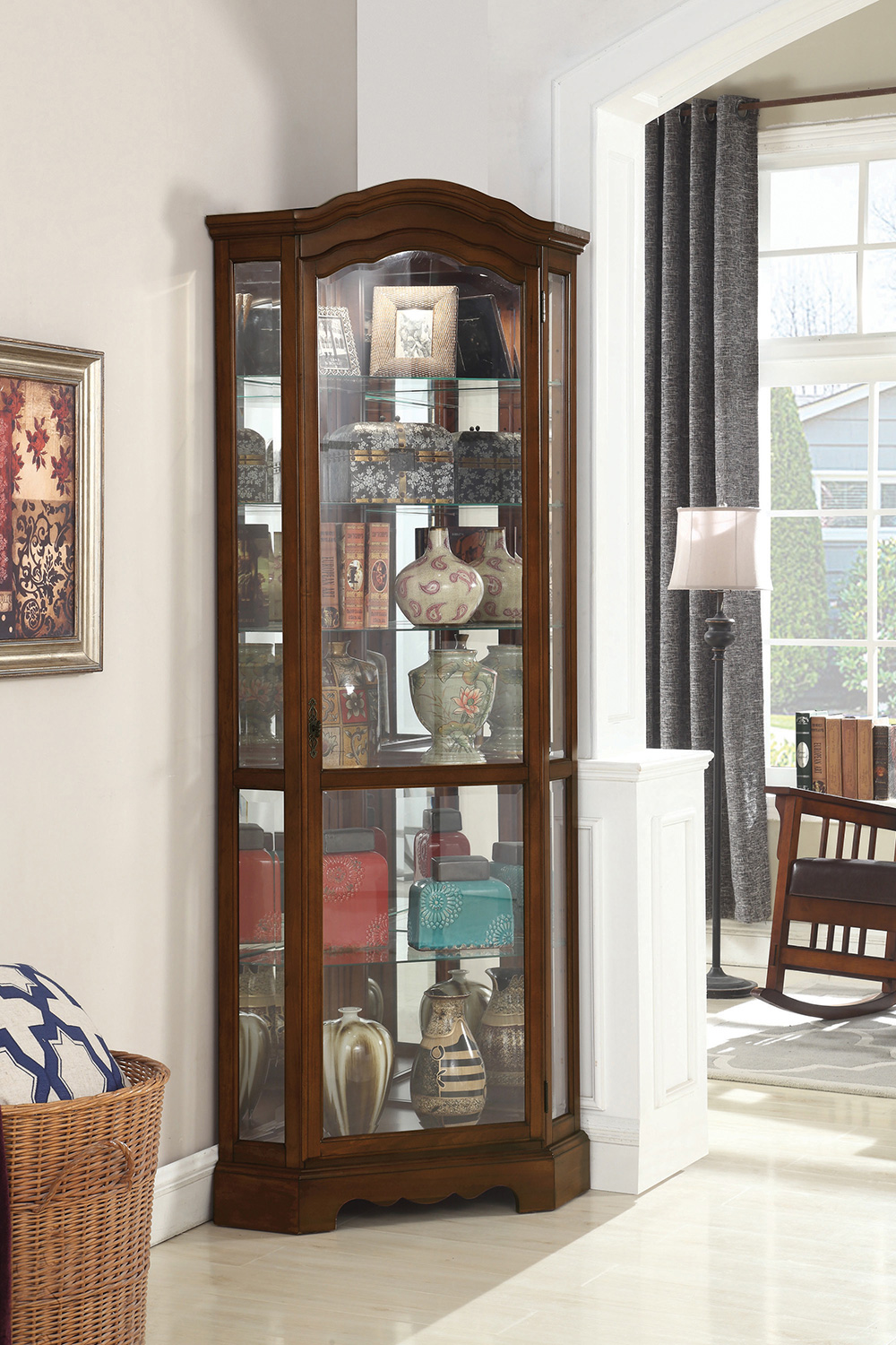 Coaster - 6-Shelf Corner Curio Cabinet in Burnished Brown