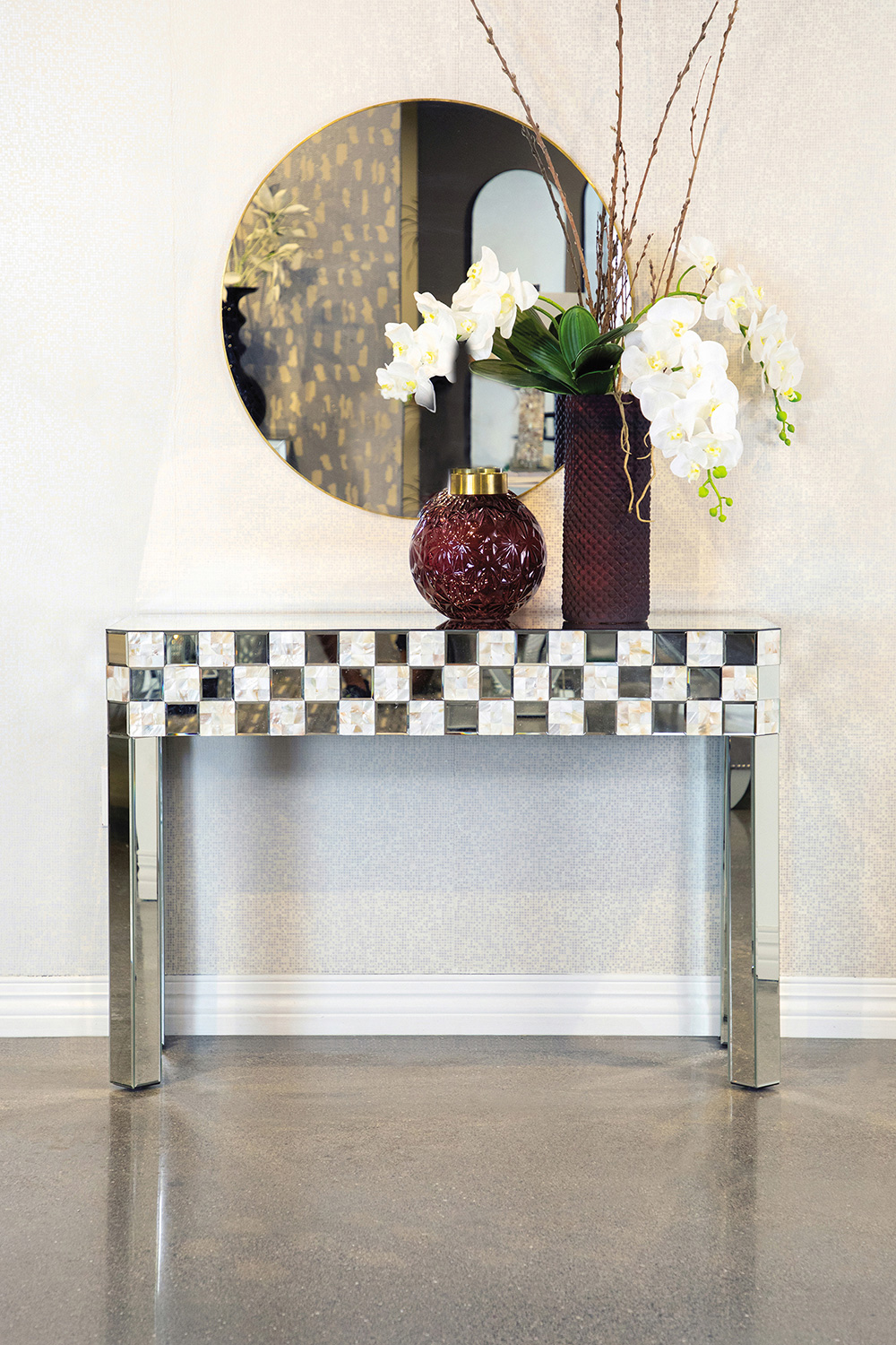 Coaster - Checker Pattern Rectangular Console Table in Silver