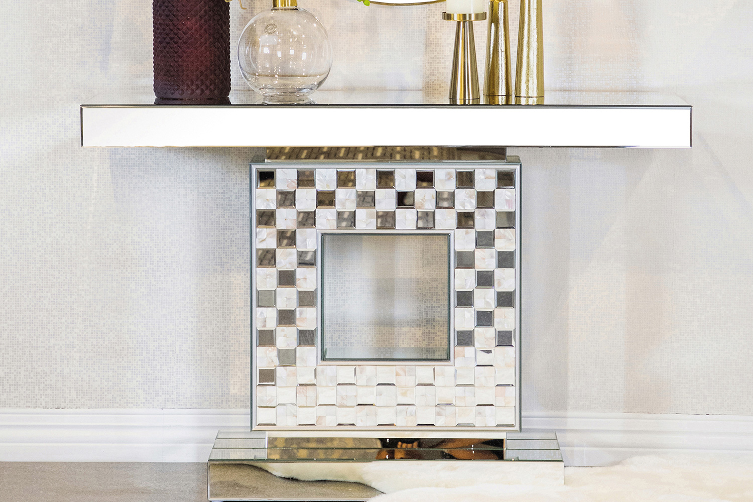 Coaster - Checkerboard Square Base Console Table in Silver