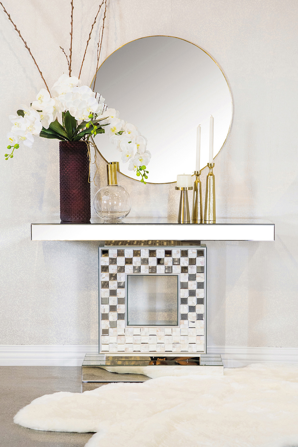 Coaster - Checkerboard Square Base Console Table in Silver