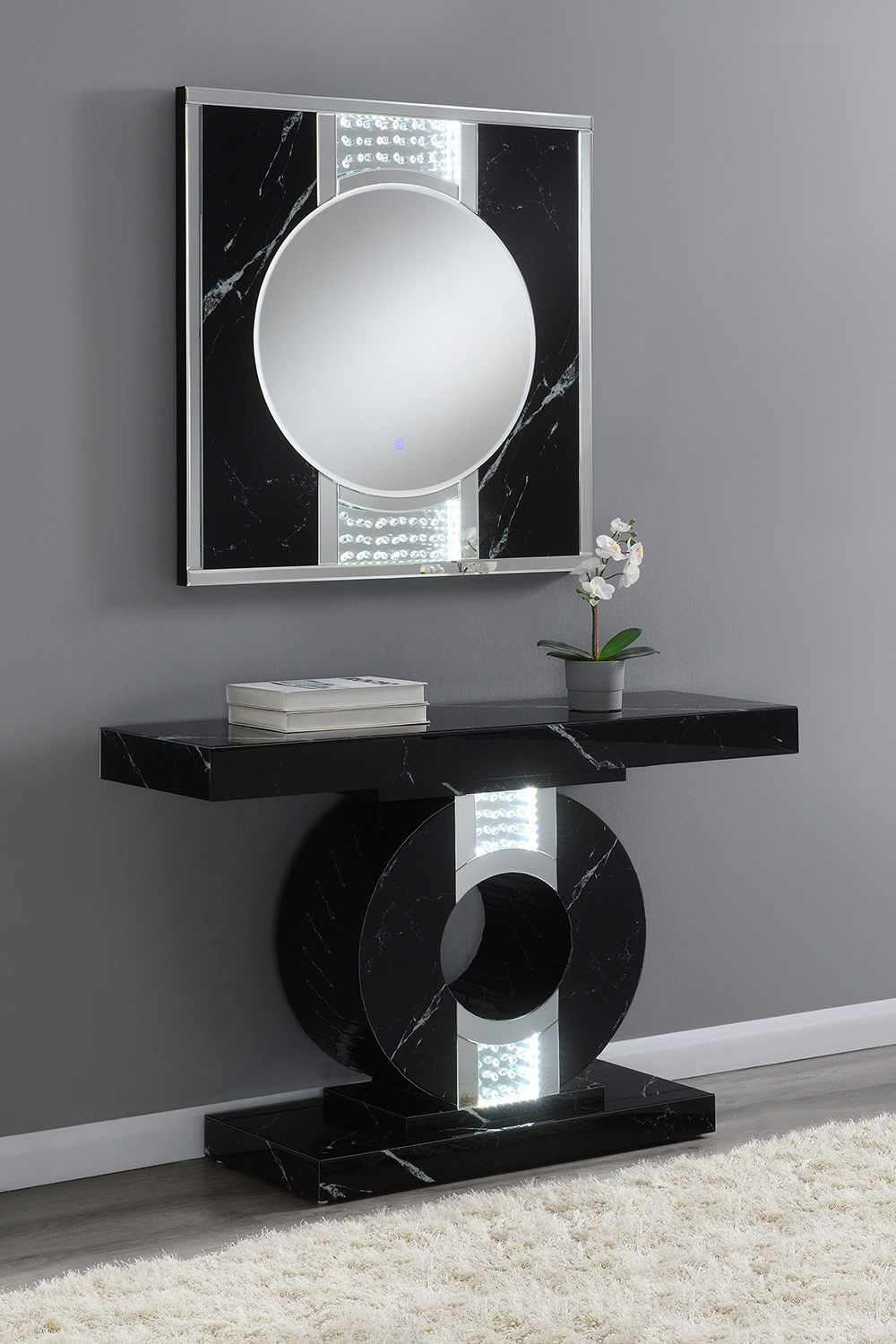 Coaster - Geometric Console Table With Led Lighting in Black