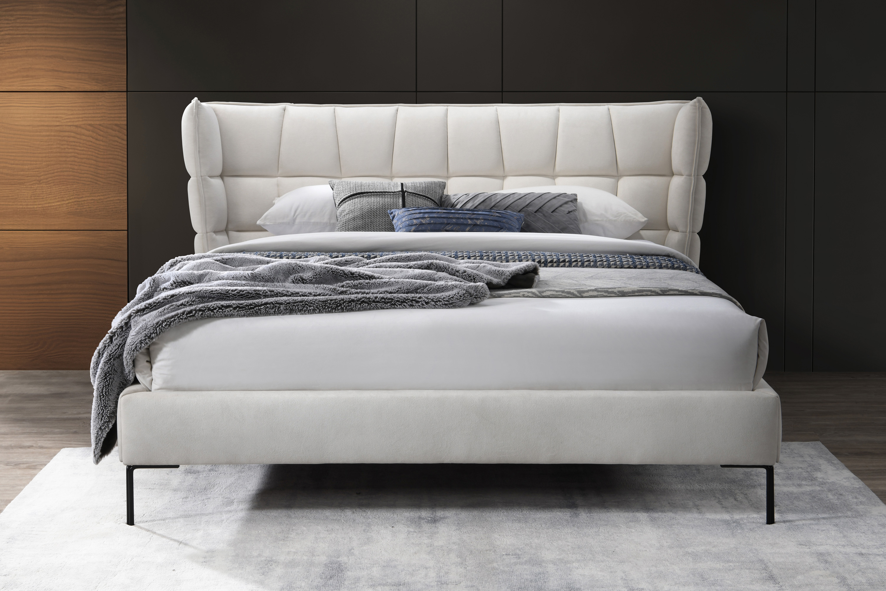 Contempo™ Beba Upholstered King Size Bed - Off White, Fabric