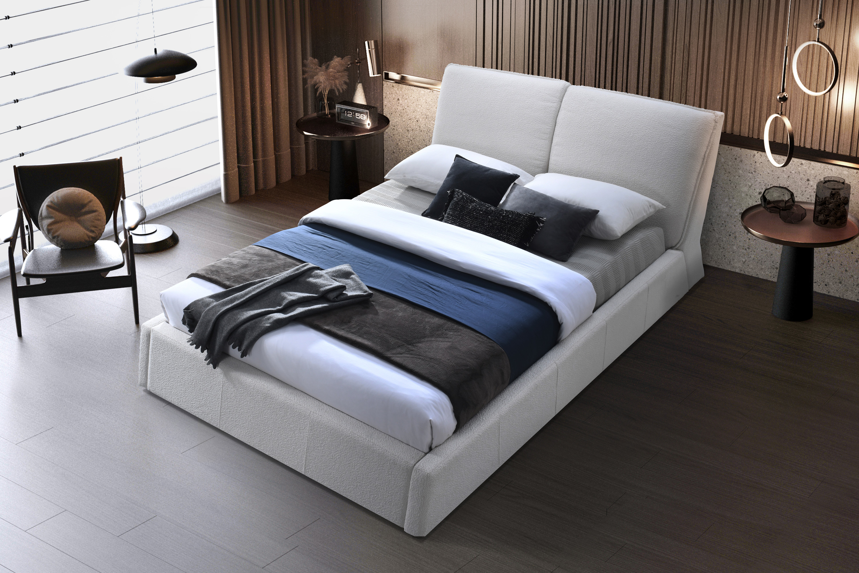 Contempo™ Bella Upholstered King Size Bed - Ivory, Fabric