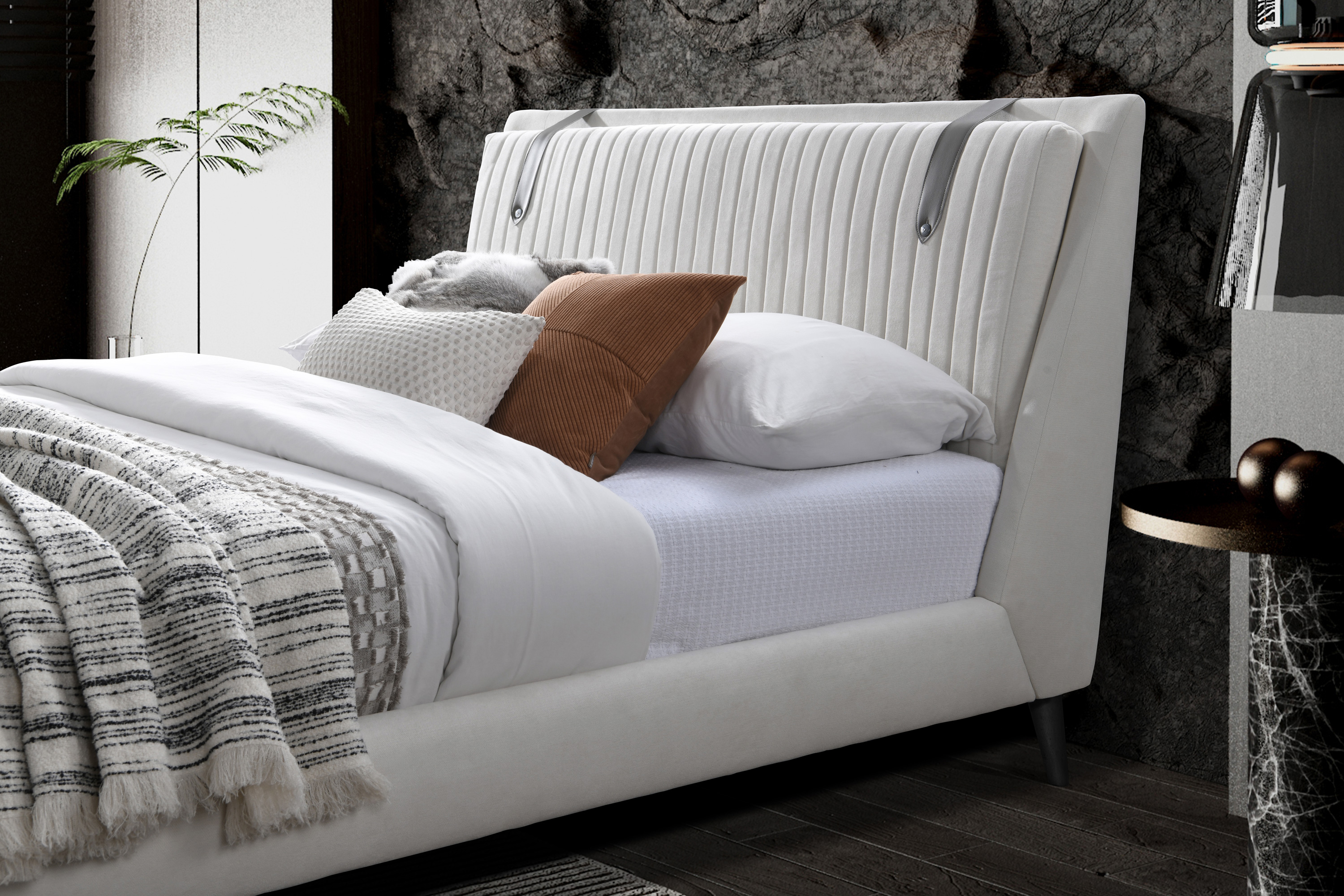 Contempo™ Camila Upholstered King Size Bed - Off White/Sand, Fabric/Polyurethane