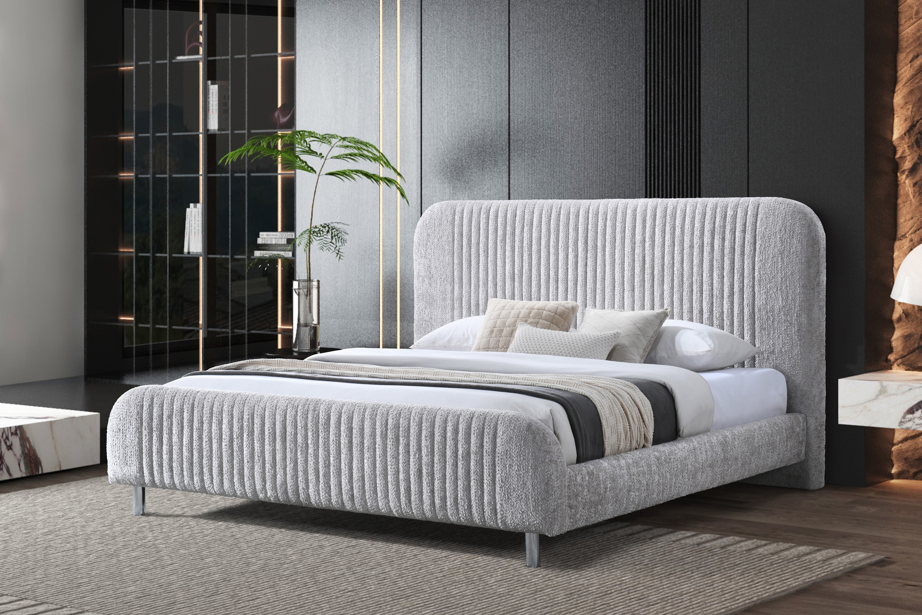 Contempo™ Eva Upholstered King Size Bed - Taupe, Fabric