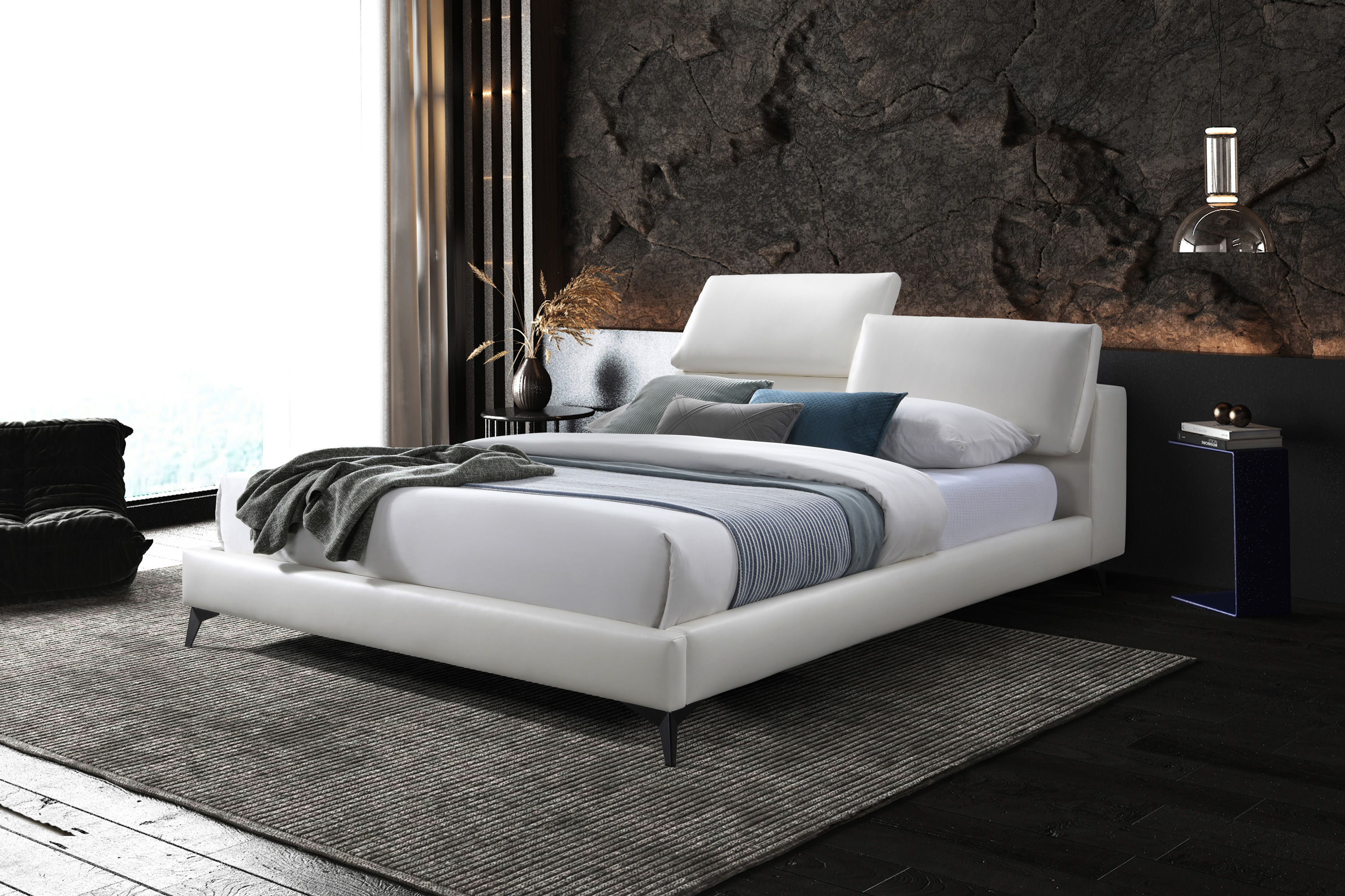 Contempo™ Luna Upholstered King Size Bed - Frost, Polyurethane