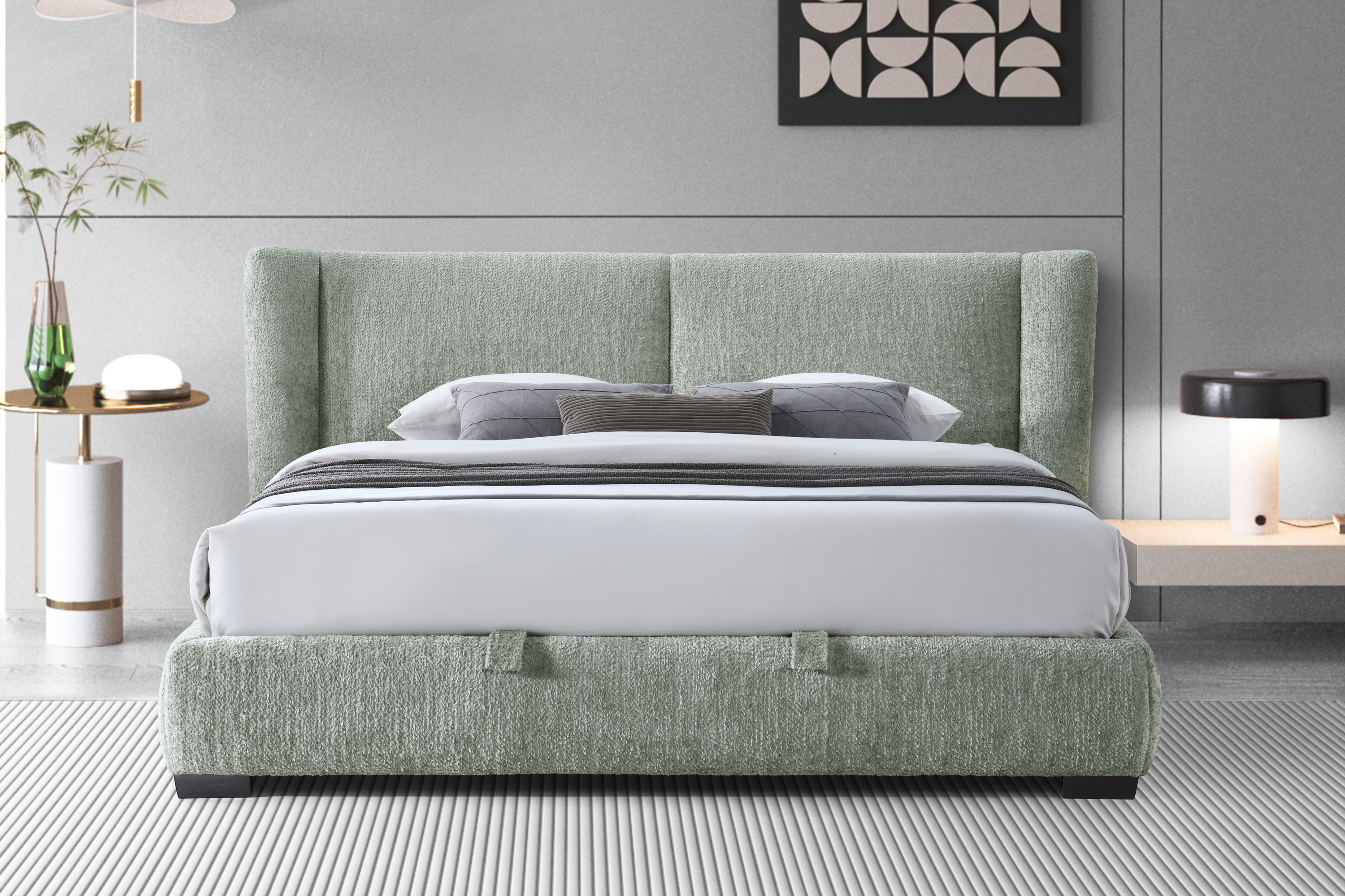 Contempo™ Martina Upholstered King Size Storage Bed - Ivory, Fabric