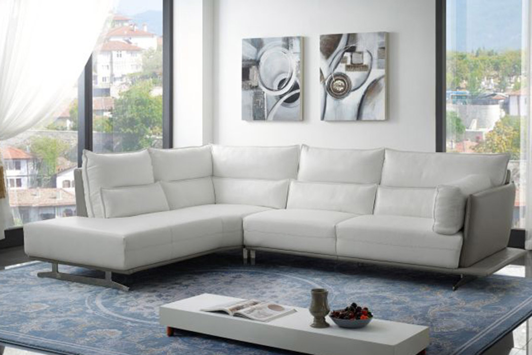 Creative Adeline Modern Left Facing Sectional - Snow White/Ligh Gray, Leather