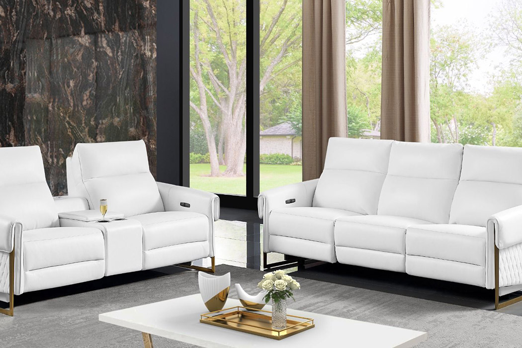 Creative™ Alice Loveseat with Two Recliners - White, Leather