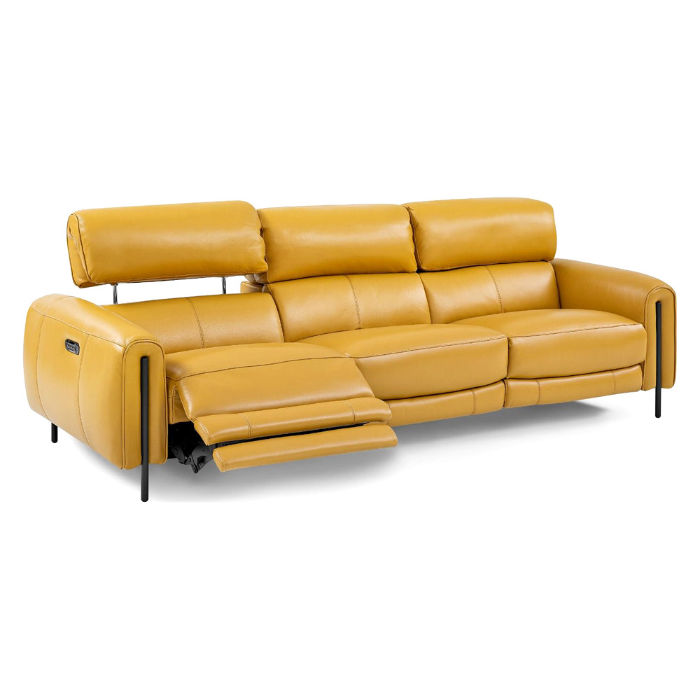 Creative Charm Sofa with Two Recliners - Honey Yellow, Leather