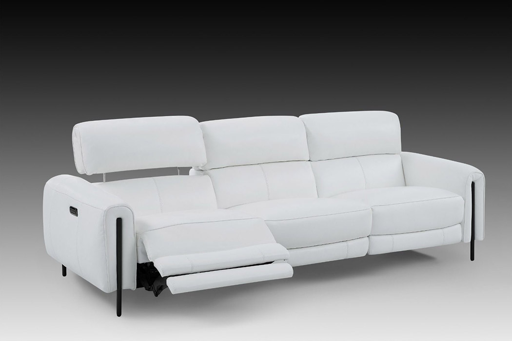 Creative Charm Sofa with Two Recliners - Snow White, Leather