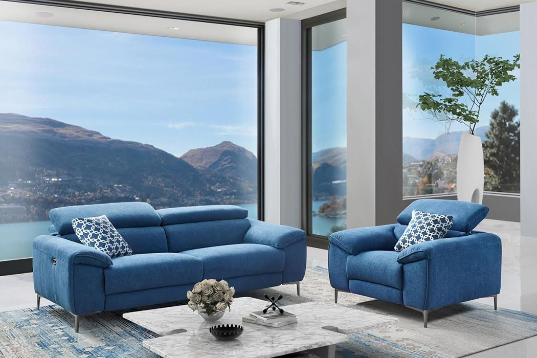 Creative Lucca Sofa with Recliners - Cerulean, Fabric