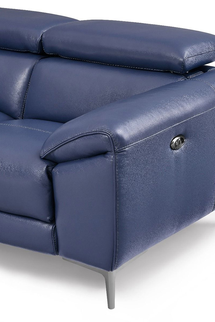 Creative Lucca Loveseat with Power Recliners - Denim Blue, Leather