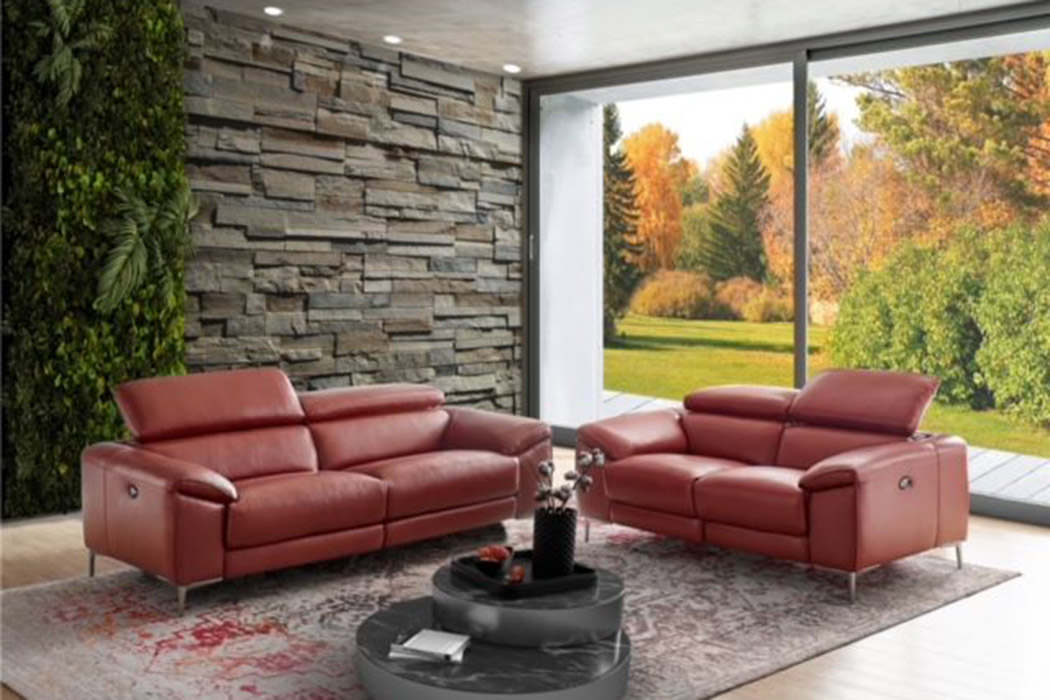 Creative Lucca Sofa with Power Recliners - Rustic Red, Leather