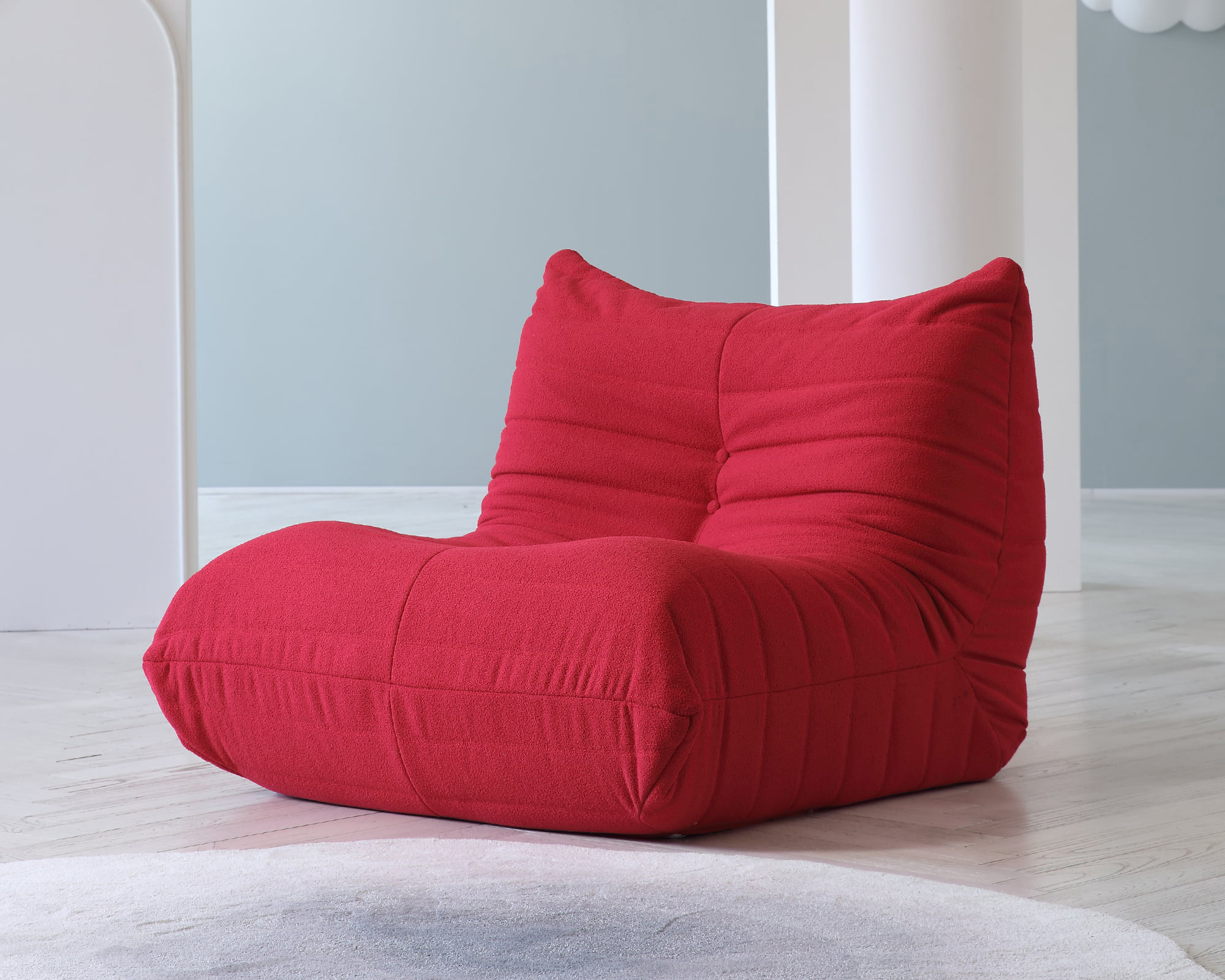 Crenus 34.25" Caterpillar Sofa Chair - Red, Teddy Velvet