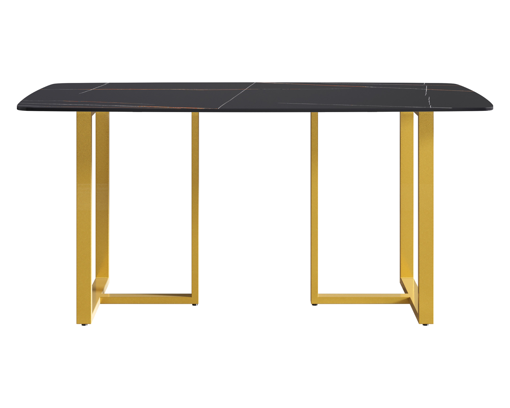 Crenus Pietra Curved Rectangular Dining Table - Black/Gold, 63"