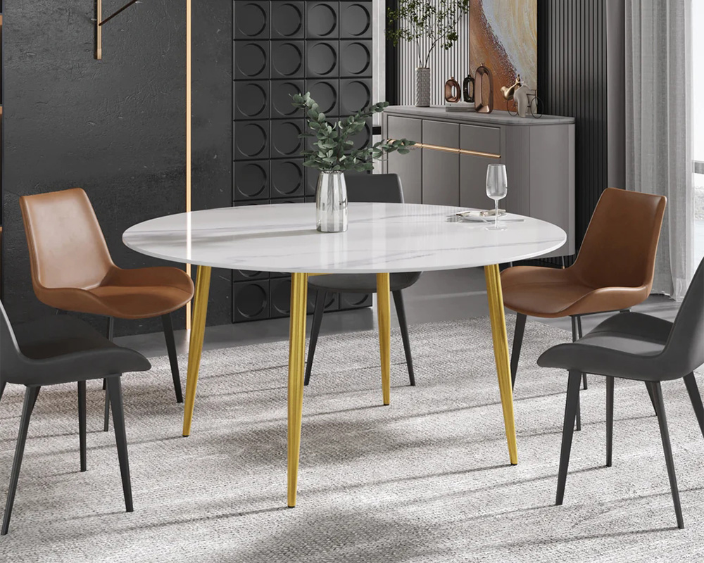 Crenus - Round Dining Table with Black Lazy Susan