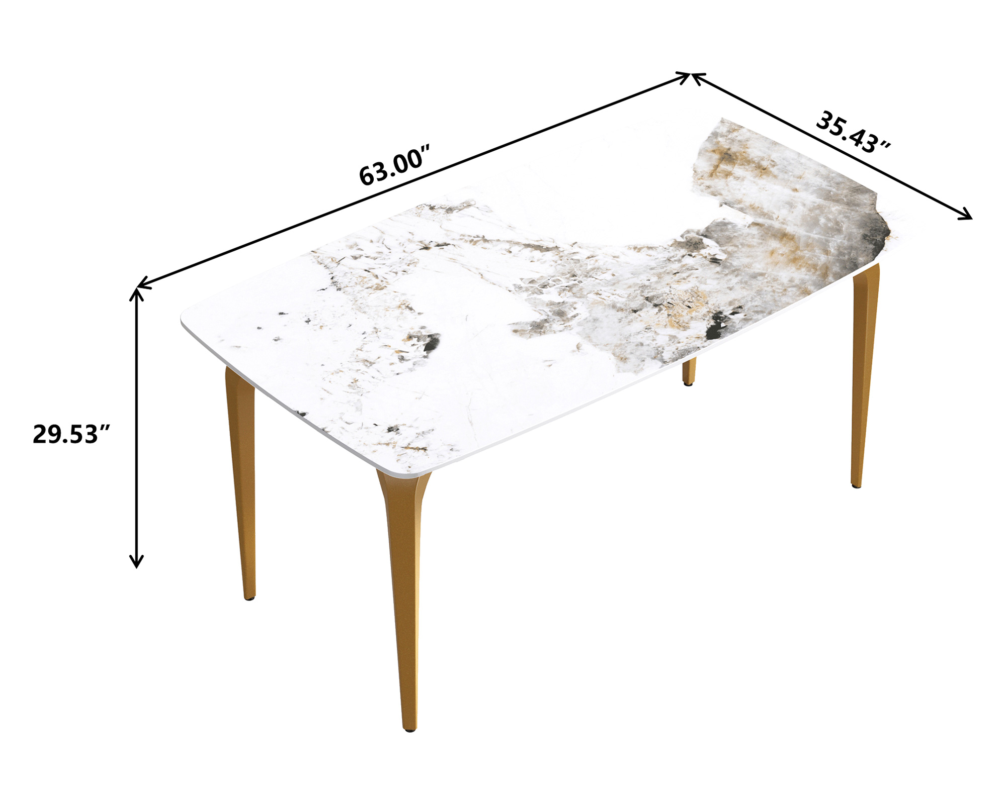 Crenus Sicilia Curved Rectangular Dining Table - White/Gold, 63"