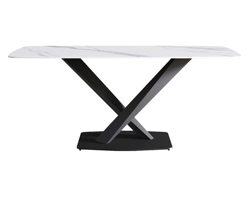 Crenus Lavina Curved Rectangular Dining Table - White/Black, 70.87''