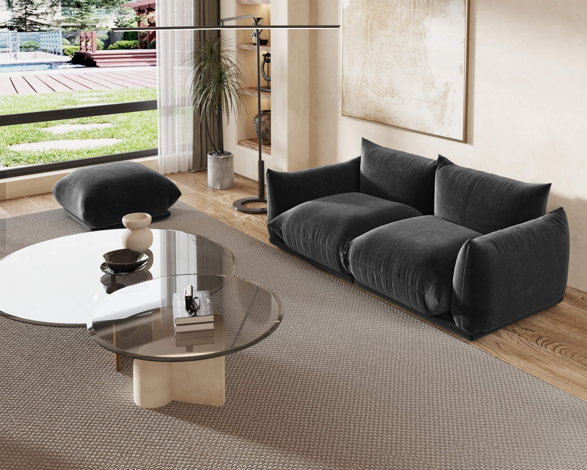 Crenus Sereno Ottoman for Sectional Sofa - Black, Chenille