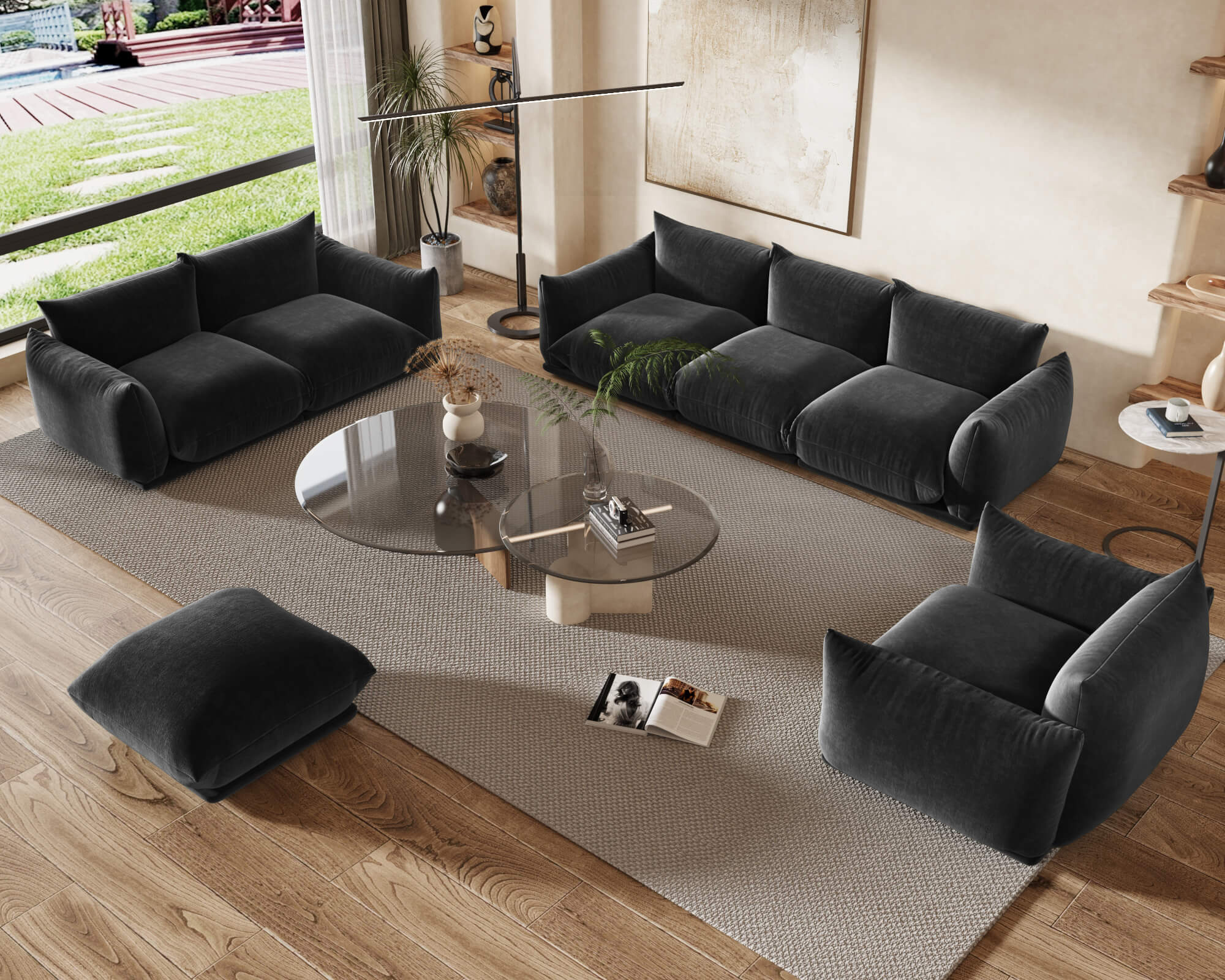 Crenus Sereno Ottoman for Sectional Sofa - Black, Chenille