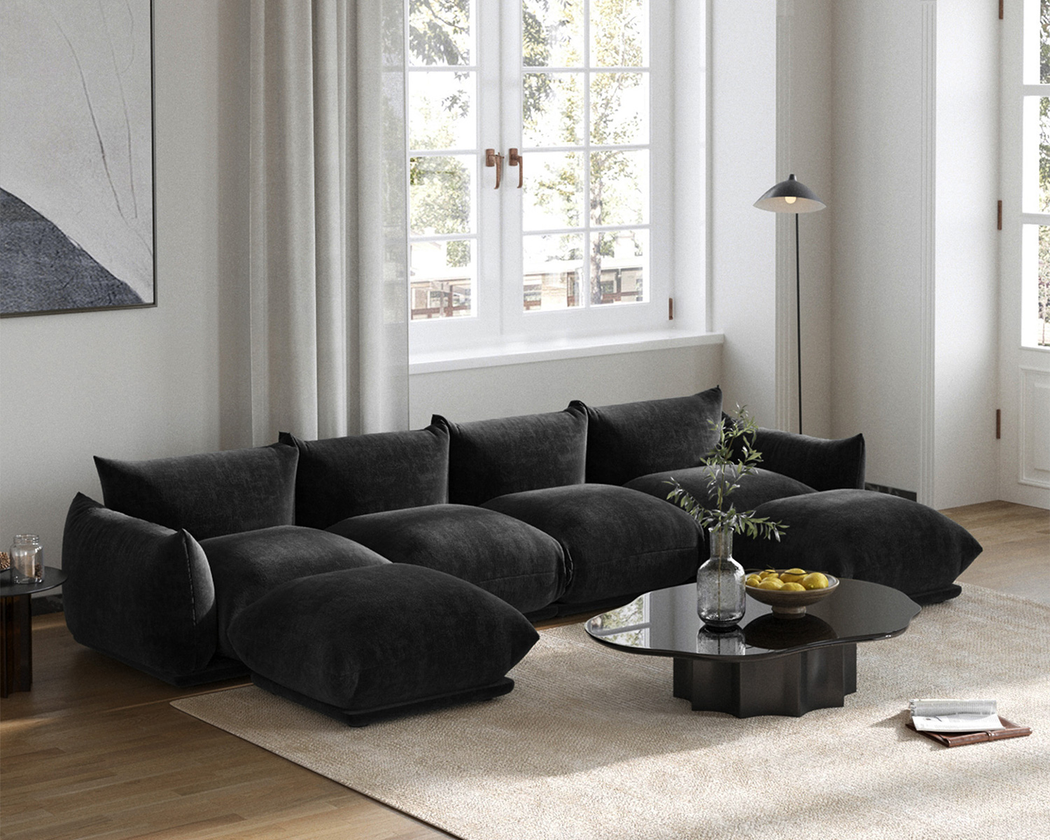 Crenus Sereno Ottoman for Sectional Sofa - Black, Chenille