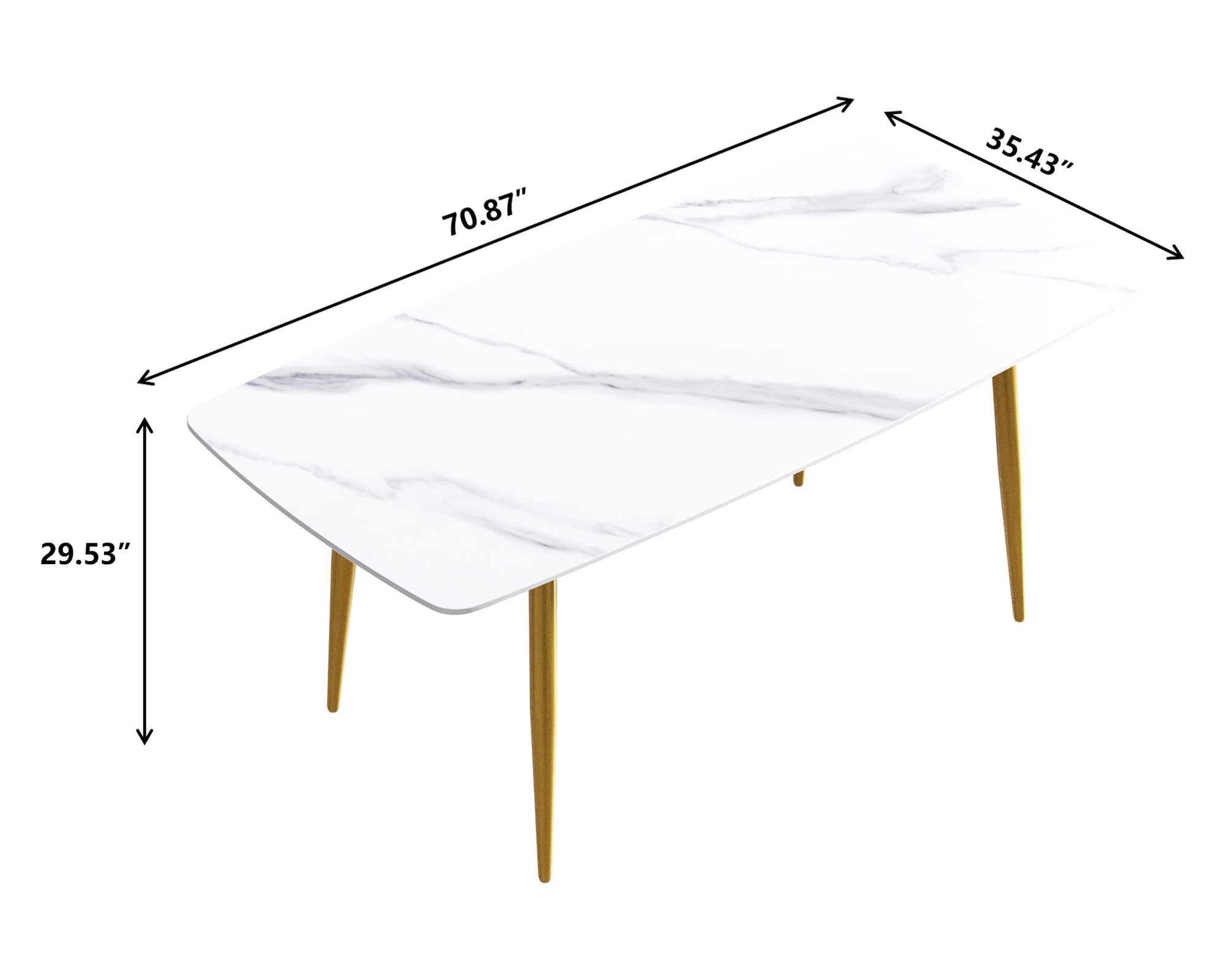 Crenus Cavaliere Curved Rectangular Dining Table - White/Gold, 63"