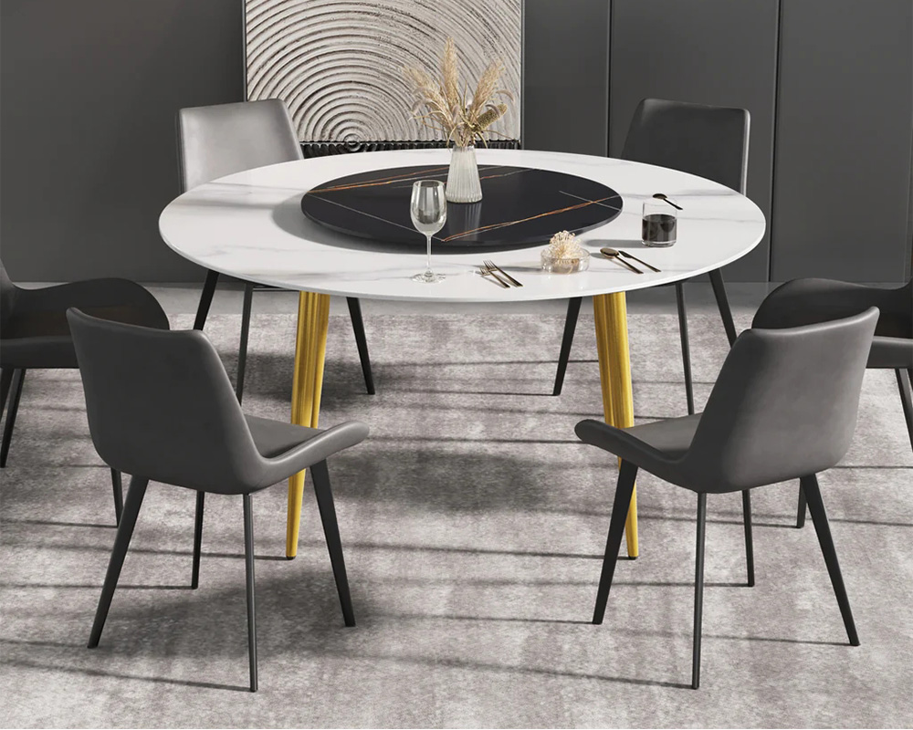 Crenus Round Dining Table with White Lazy Susan - White/Black, 53.15”