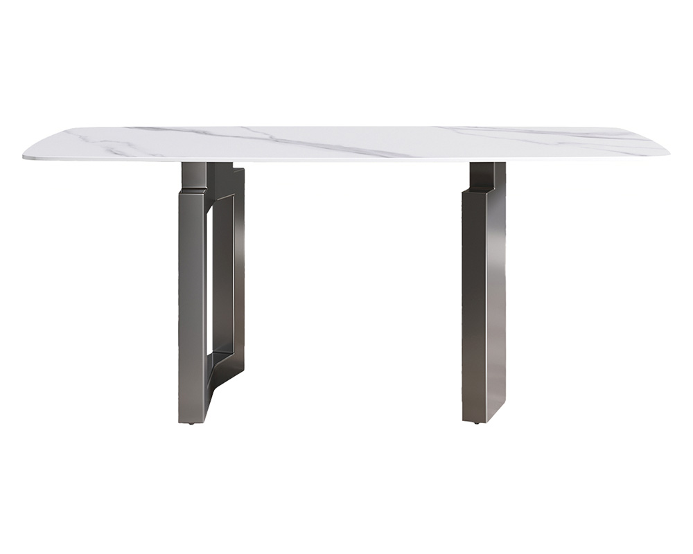 Crenus Basalto Curved Rectangular Dining Table - White/Gold, 63"