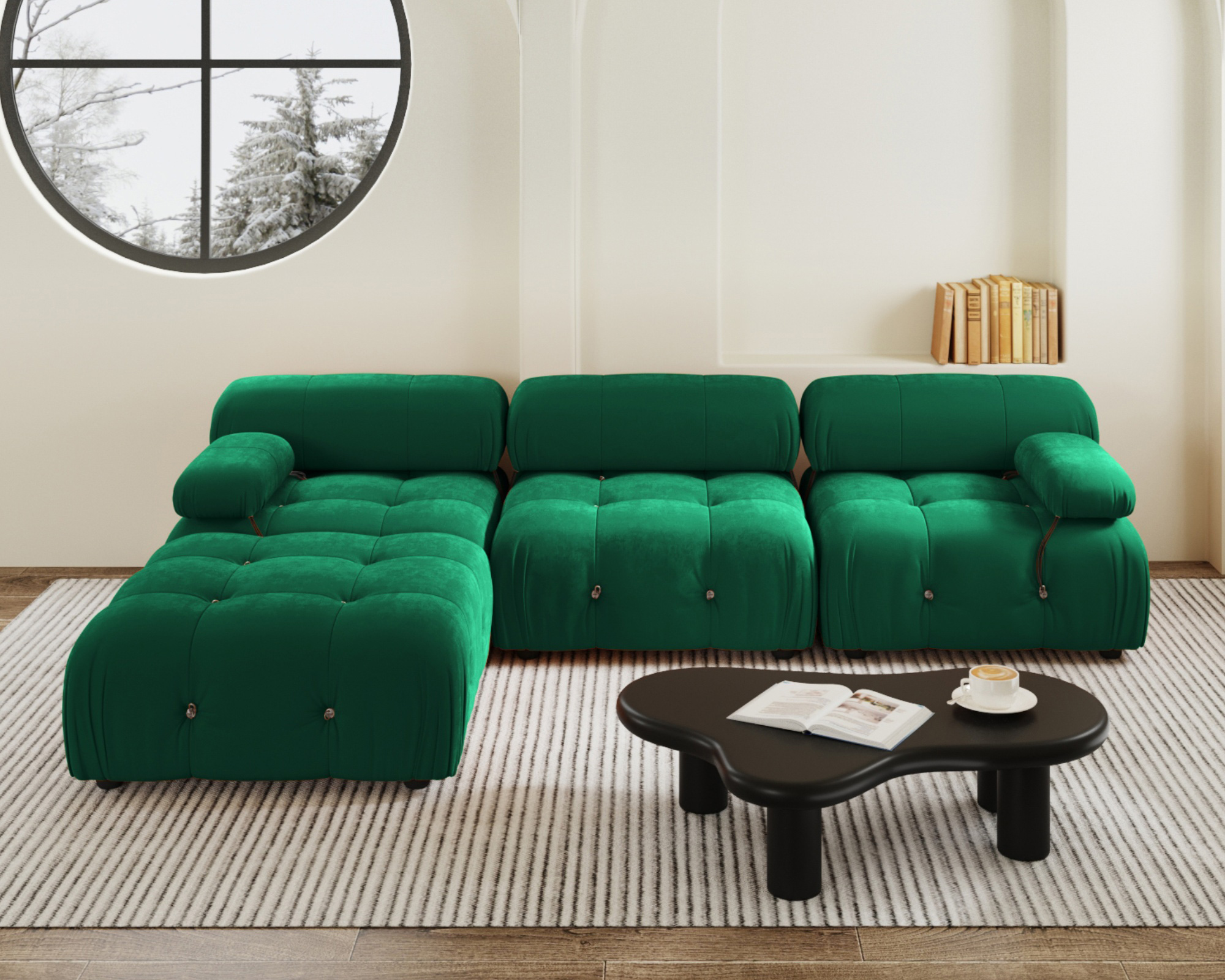 Crenus Lusso 103.95" L-Shaped Velvet Sectional Sofa With Ottoman - Green