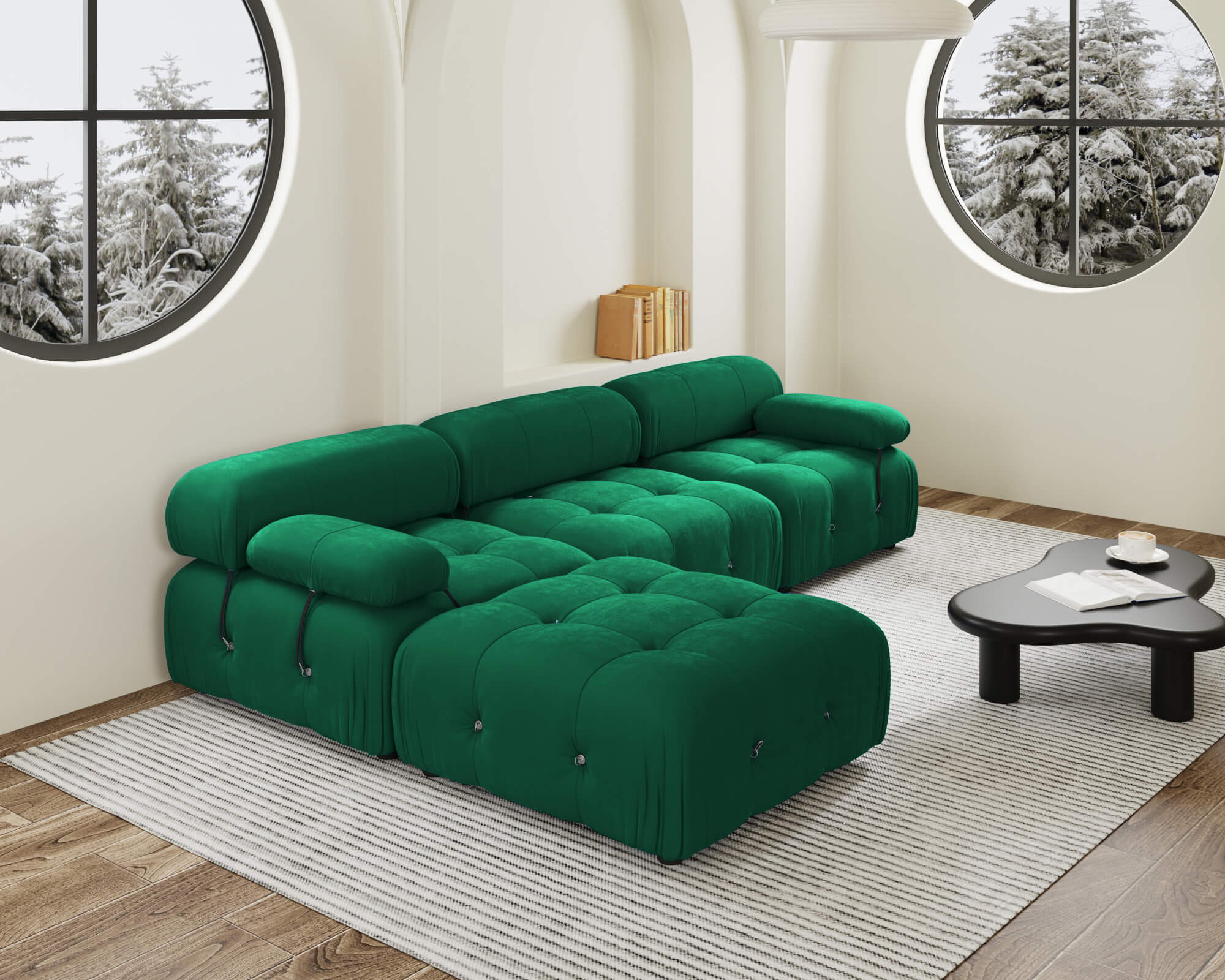 Crenus Lusso 103.95" L-Shaped Velvet Sectional Sofa With Ottoman - Green