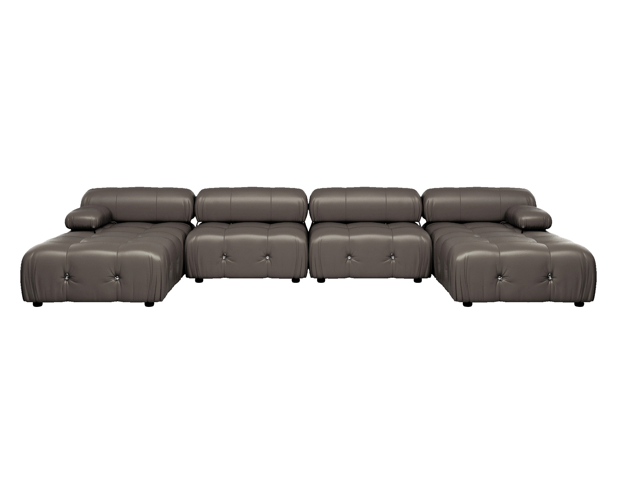 Crenus Lusso 138.60" U-Shaped Leather Sectional Sofa Lounge With 2 Ottomans - Brown