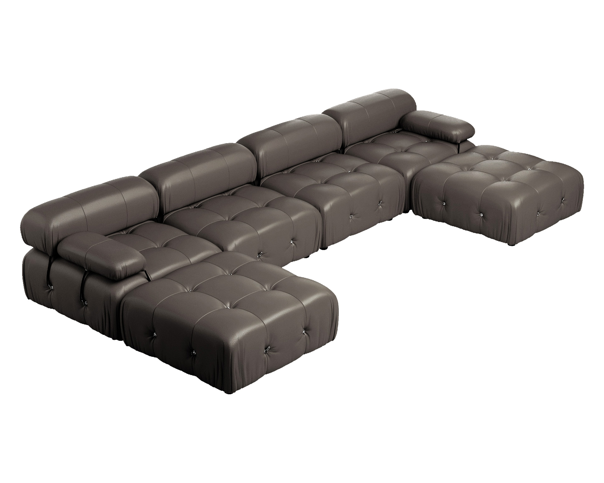 Crenus Lusso 138.60" U-Shaped Leather Sectional Sofa Lounge With 2 Ottomans - Brown