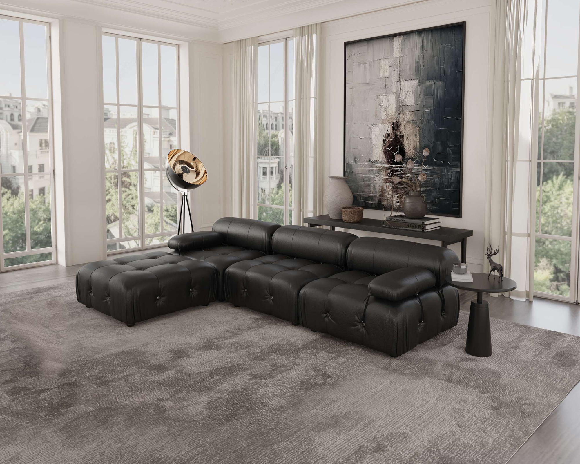 Crenus - Lusso 103.95" 3-Seater Leather Sofa With Ottoman Water Resistant Anti scratch